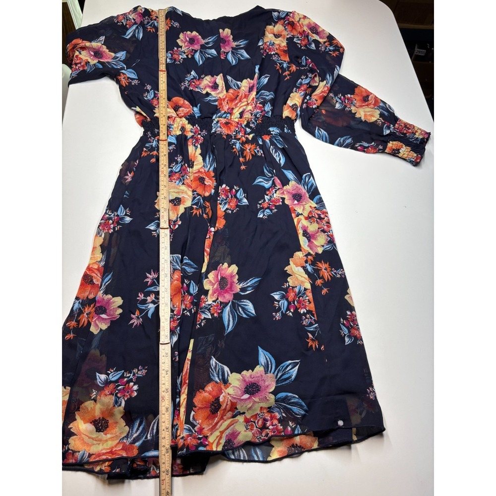 Stella & Julie Dress 12 Blue Floral Chiffon Puff Sleeve Smocked Waist Wedding - Picture 6 of 7